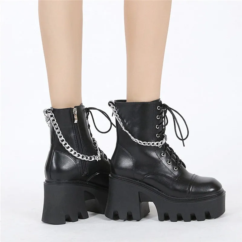 E-Girl Motorcycle Platform Boots with Chain Shoes In Adidas