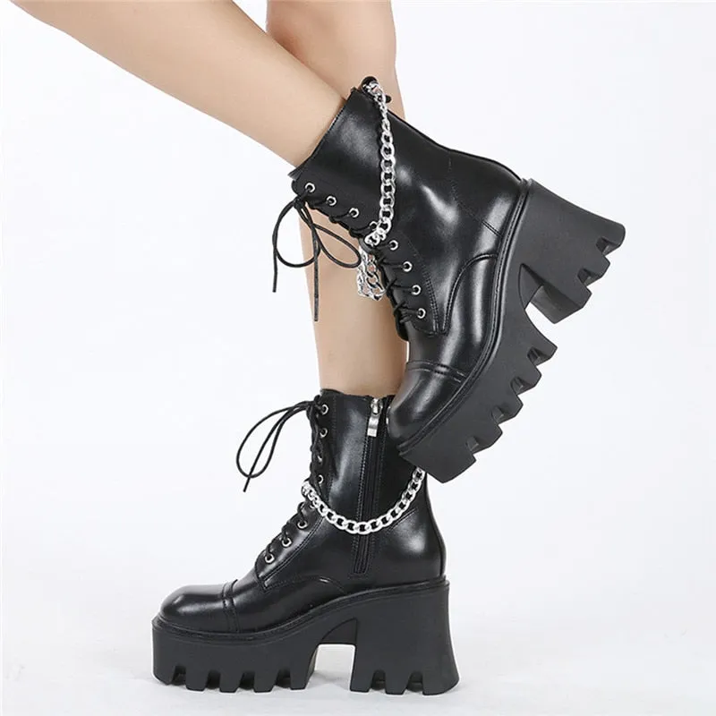 E-Girl Motorcycle Platform Boots with Chain Adidas Samba Shoes