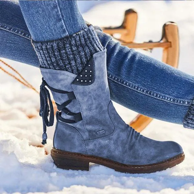 Women Winter Mid-Calf Snow Boots Pointed Toe Snow Boots