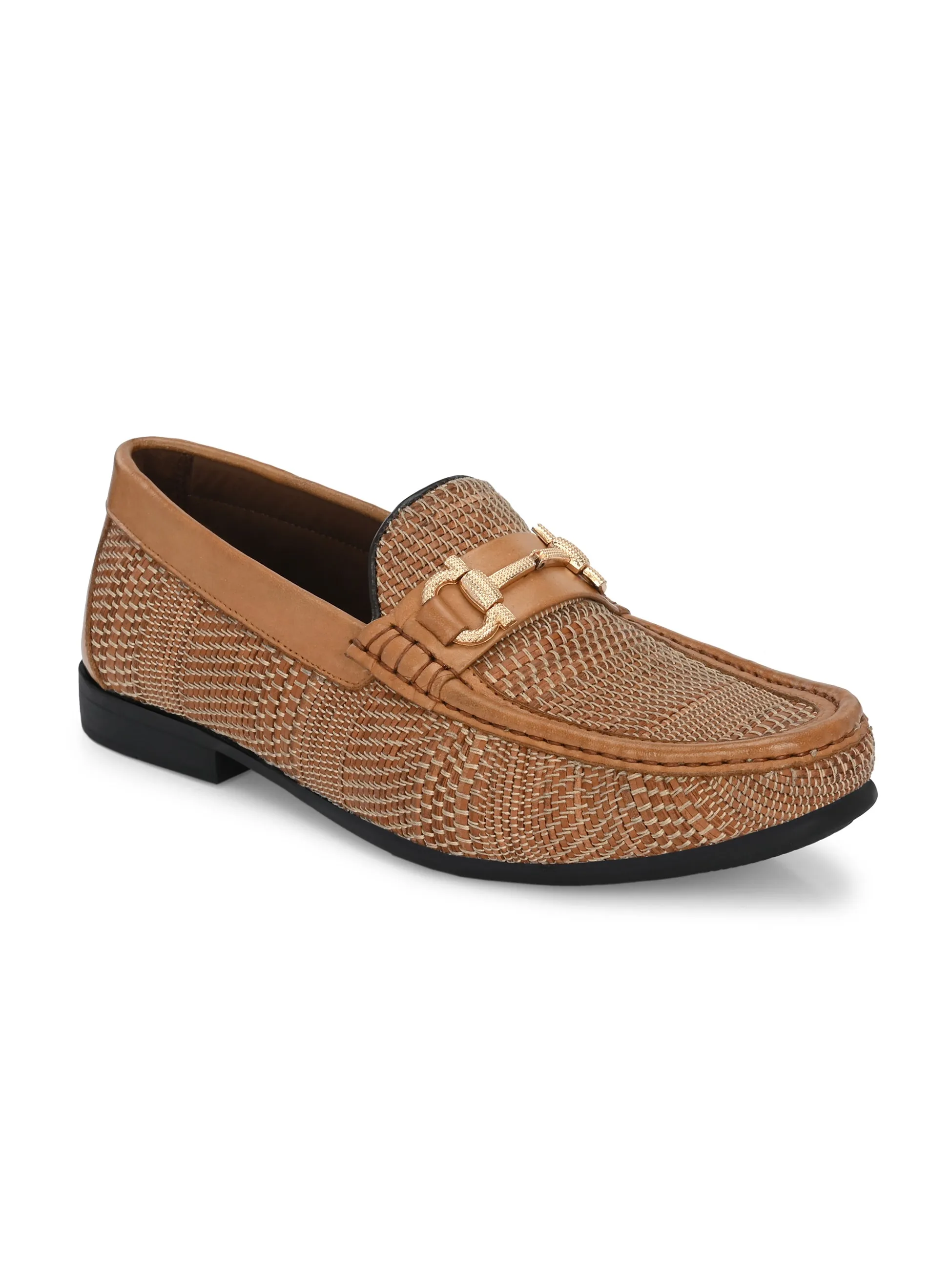 HITZ5342-Men's Tan Leather Casual Loafers Fringe Loafers