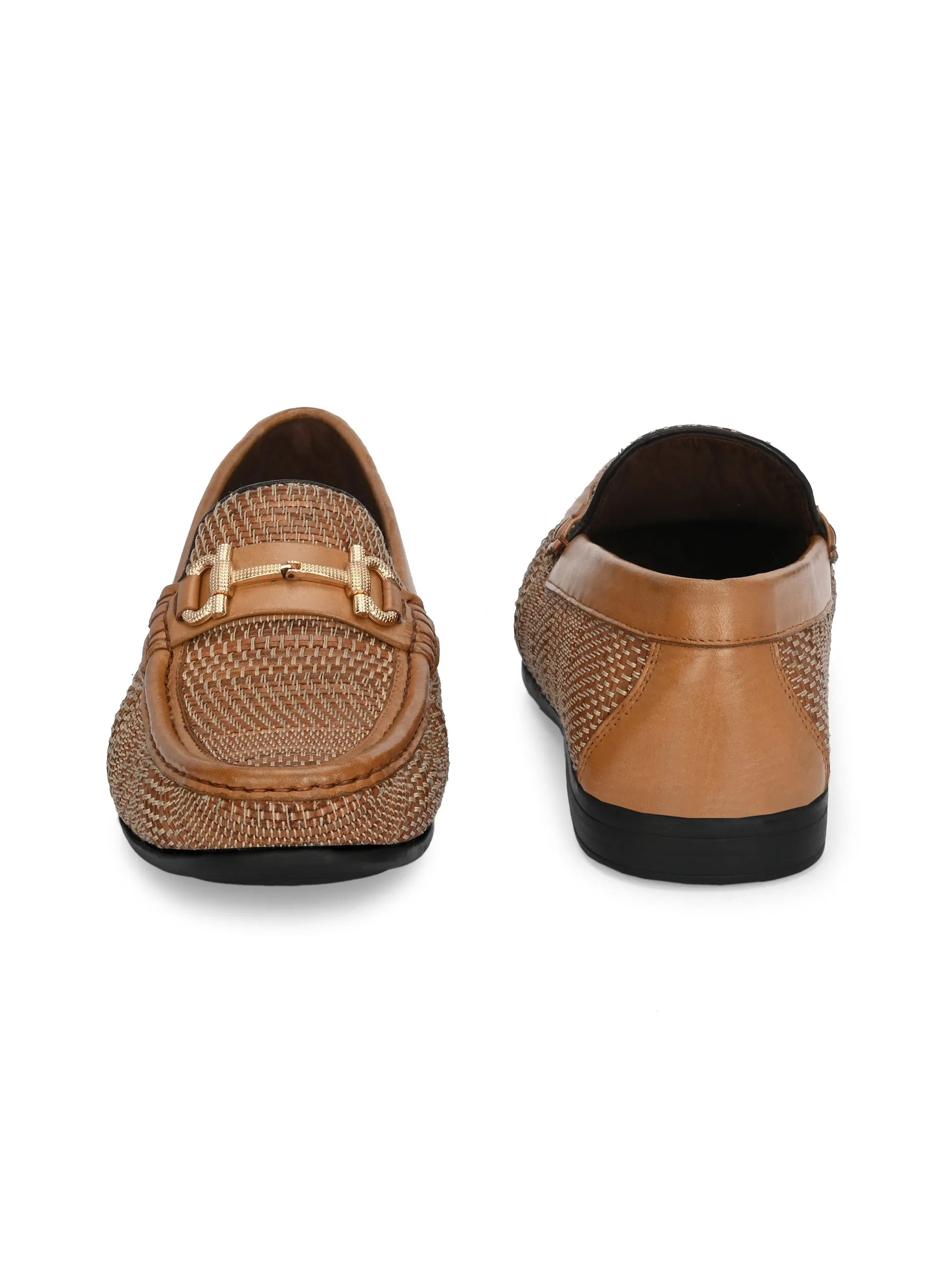 HITZ5342-Men's Tan Leather Casual Loafers Croc Loafers