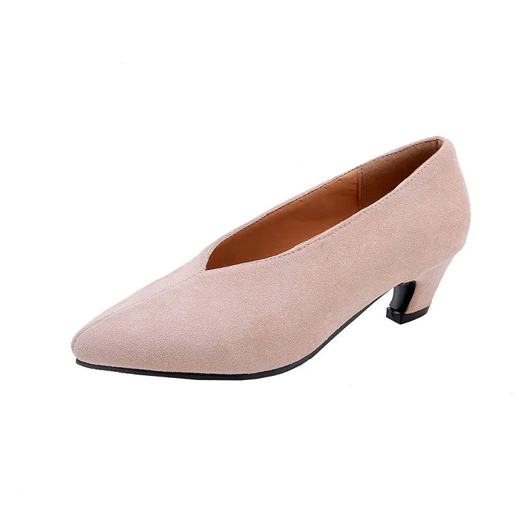 Women's Pointed Toe Suede Chunky Heels Pumps Cheap Thigh High Heel Boots