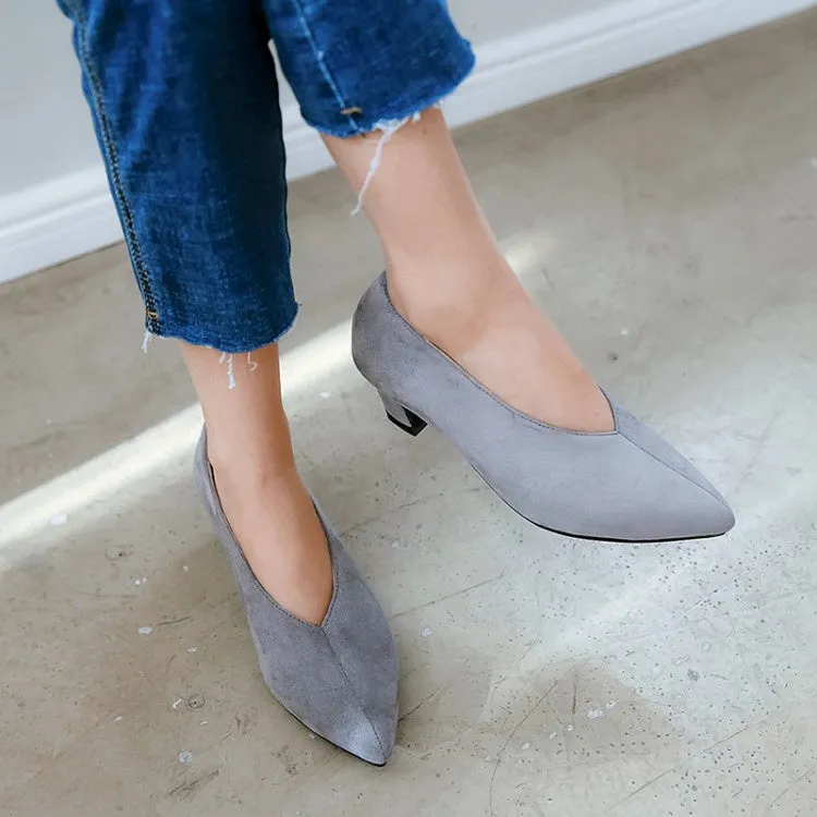 Women's Pointed Toe Suede Chunky Heels Pumps High Leather Boots High Heel
