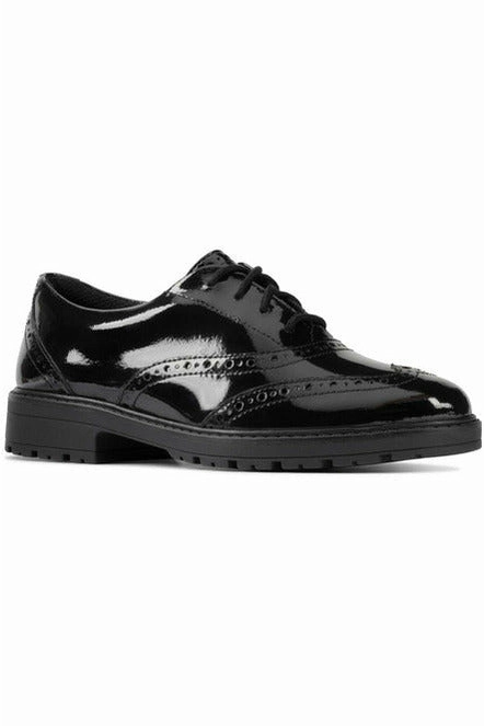 Cozy Day Clarks Loxham Brogue Youth black patent