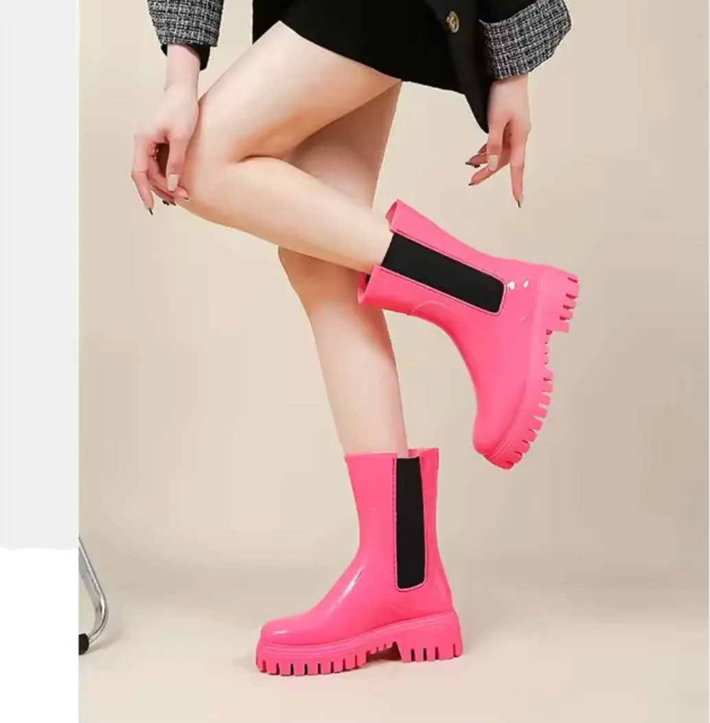 Rain Boots On Sale Women Fashion Color Rain Ankle Boots