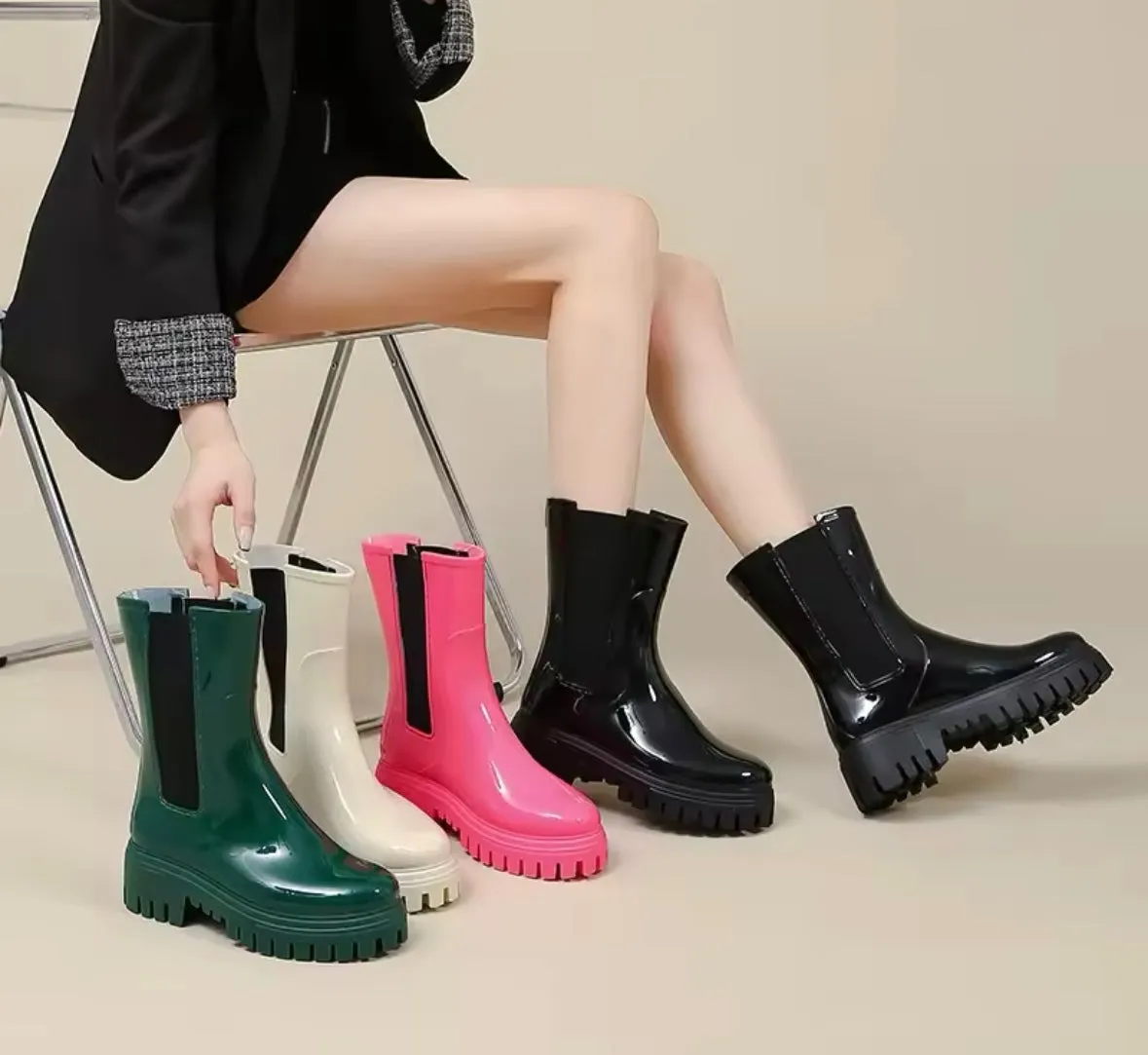 Women Fashion Color Rain Ankle Boots Bogs Rain Boot