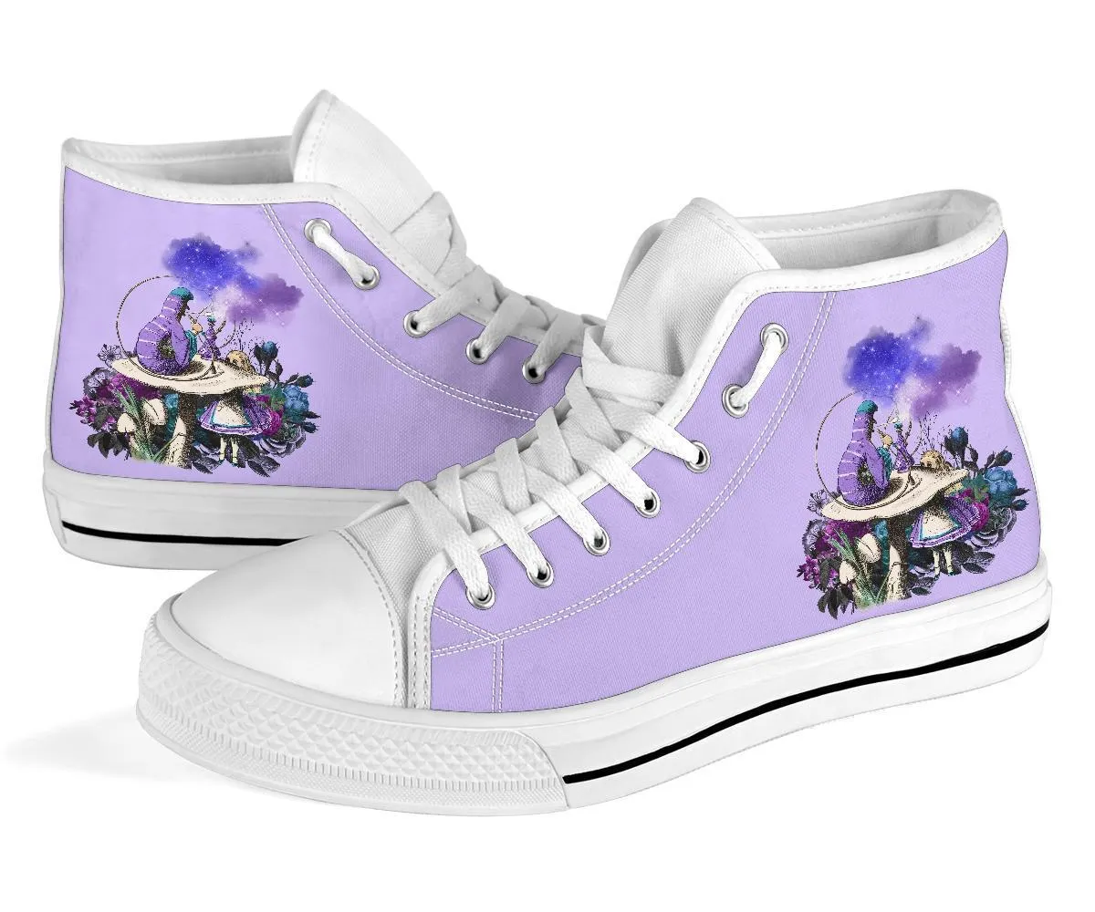 High Top Sneakers - Alice in Wonderland Gifts #21 White/Purple | Birthday Gifts, Gift Idea, Custom Sneakers Women, Custom Women's Sneakers Oxford Casual Dress Shoes