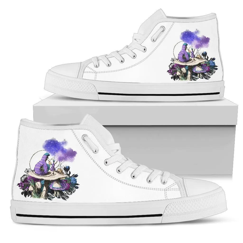 Dress Shoes Wide Toe Box High Top Sneakers - Alice in Wonderland Gifts #21 White/Purple | Birthday Gifts, Gift Idea, Custom Sneakers Women, Custom Women's Sneakers