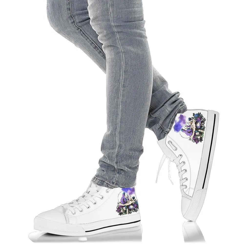 High Top Sneakers - Alice in Wonderland Gifts #21 White/Purple | Birthday Gifts, Gift Idea, Custom Sneakers Women, Custom Women's Sneakers Dockers Non Slip Dress Shoes