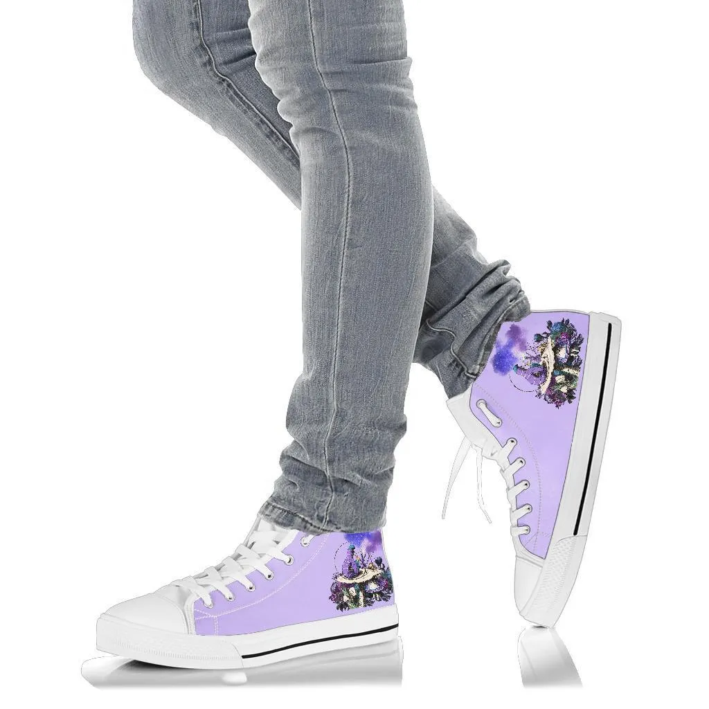 High Top Sneakers - Alice in Wonderland Gifts #21 White/Purple | Birthday Gifts, Gift Idea, Custom Sneakers Women, Custom Women's Sneakers Dress Shoes With Bottoms