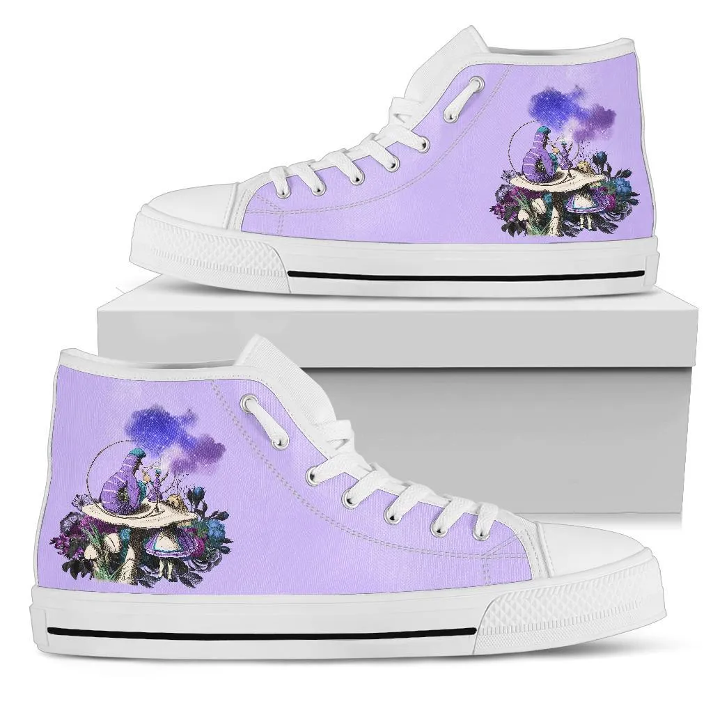 High Top Sneakers - Alice in Wonderland Gifts #21 White/Purple | Birthday Gifts, Gift Idea, Custom Sneakers Women, Custom Women's Sneakers Dress Shoes Japan