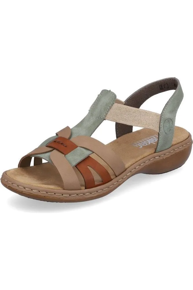 Rieker Ladies Sandals 65918-52 Mint/Beige Footwear for Vacation Easy Flow