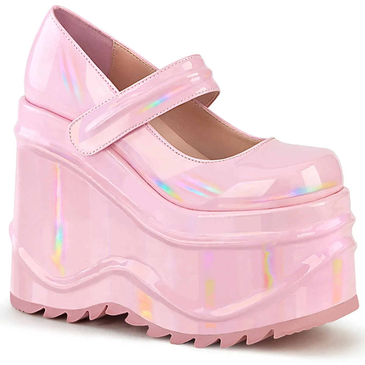 Leather Asics Shoes WAVE-32 DemoniaCult Baby Pink Hologram Sexy Women's Heels & Platform Shoes (Alternative Footwear)