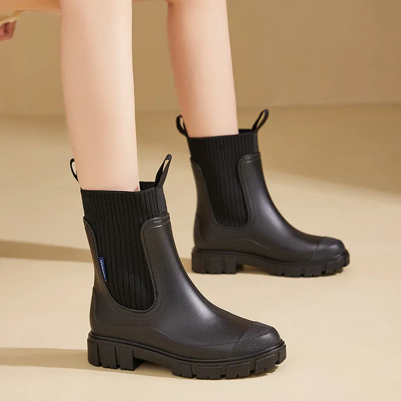 Wear-Resistant Height-Increasing Waterproof Non-Slip Outdoor Elastic Band Rain Boots for Women Sperry Rain Boots Sale