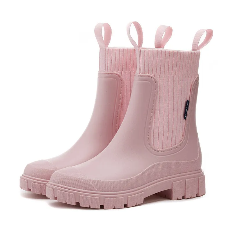 Wear-Resistant Height-Increasing Waterproof Non-Slip Outdoor Elastic Band Rain Boots for Women Best Rain Boots With Arch Support