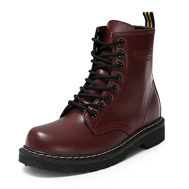 Winter Ankle Boots Pu Leather Women Boots Fashion Martin Boots Women Work Shoes Black Round Toe Lace-Up Women Shoes Female Boots No Tie Work Boots