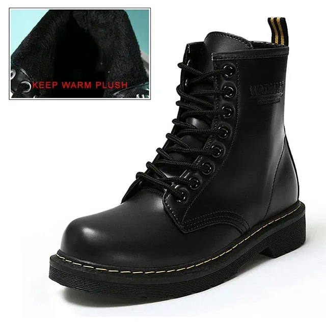Work Boot Toe Guard Winter Ankle Boots Pu Leather Women Boots Fashion Martin Boots Women Work Shoes Black Round Toe Lace-Up Women Shoes Female Boots
