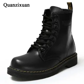 Winter Ankle Boots Pu Leather Women Boots Fashion Martin Boots Women Work Shoes Black Round Toe Lace-Up Women Shoes Female Boots Size 15 NULL