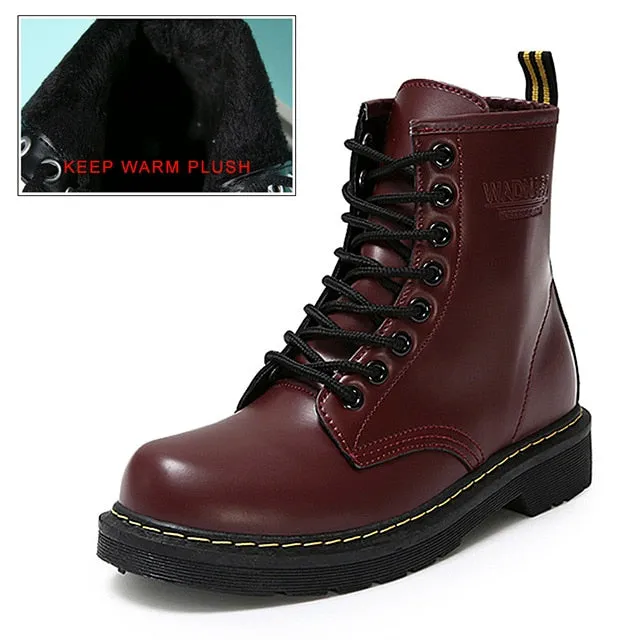 Winter Ankle Boots Pu Leather Women Boots Fashion Martin Boots Women Work Shoes Black Round Toe Lace-Up Women Shoes Female Boots Best Slip On Work Boots Steel Toe