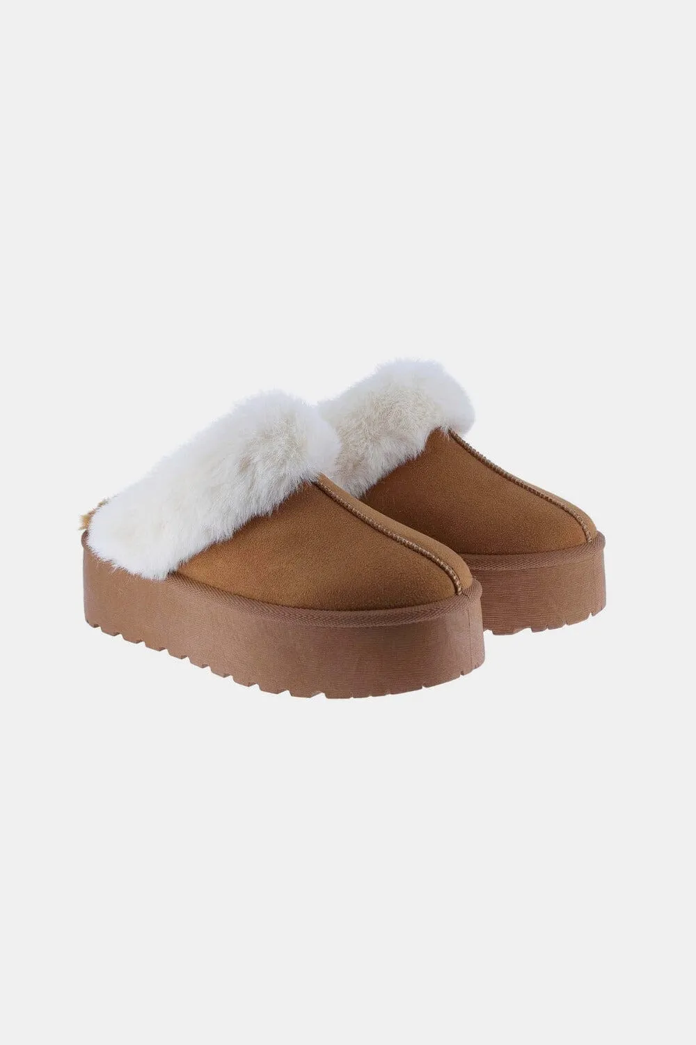 Ballet Style Slippers Weeboo Thick Bottom Fur Trim Snow Slippers