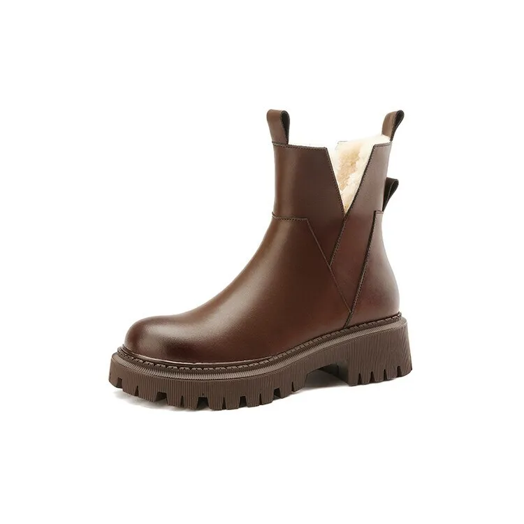 Wenkouban Autumn Boots    Winter Women Boots Round Toe Chunky Boots for Women Split leather Shoes Women Thick Heel Boots Casual Wool Warm Boots Snow Boots 4e Wide Snow Boots