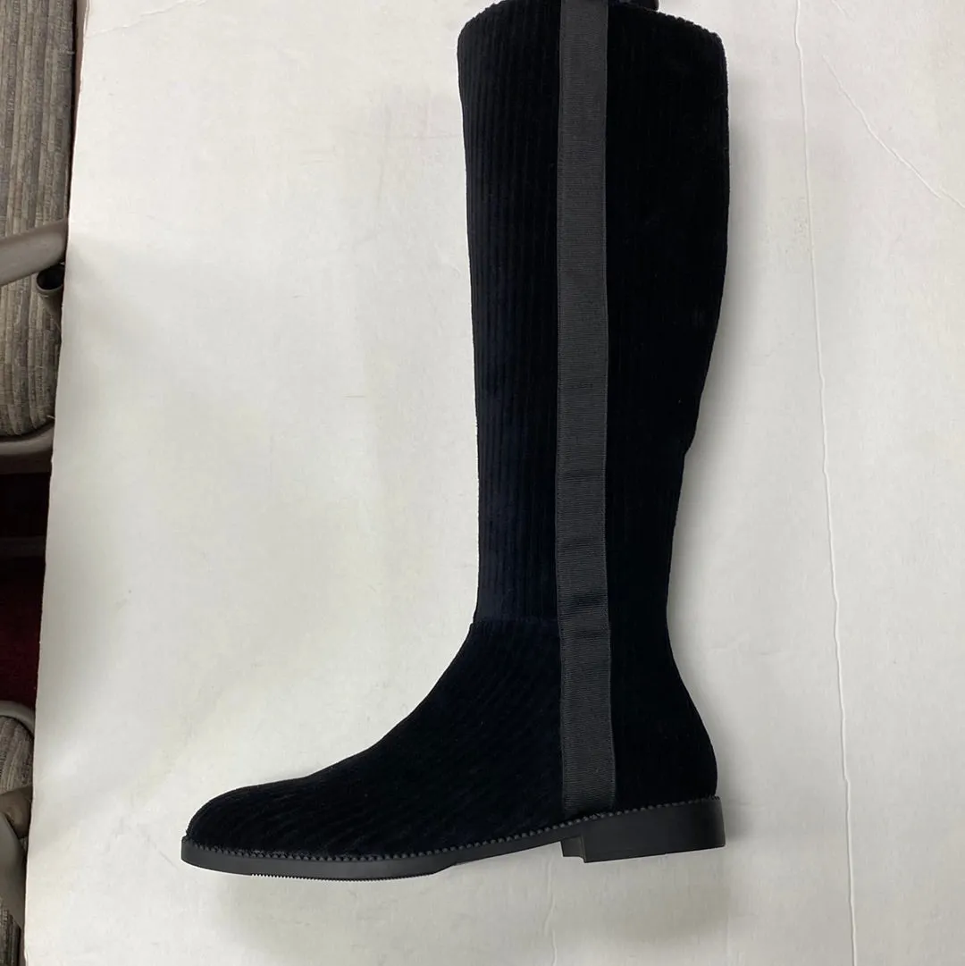 Wearing Rain Boots To Work SALE FW22 Lolit FB105 Black Ribbed Velvet Boot with Zipper gun
