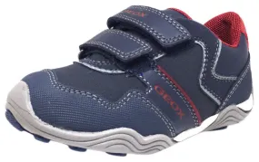 Asics All Weather Running Shoes Geox Respira Boy's J Arno Leather Perforated Double Hook and Loop Sneaker Shoes, Navy