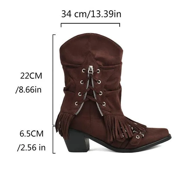 Adidas Duramo Running Shoe Women's Retro Thick Heel Zipper Belt Buckle Tassel Boots 68983191S