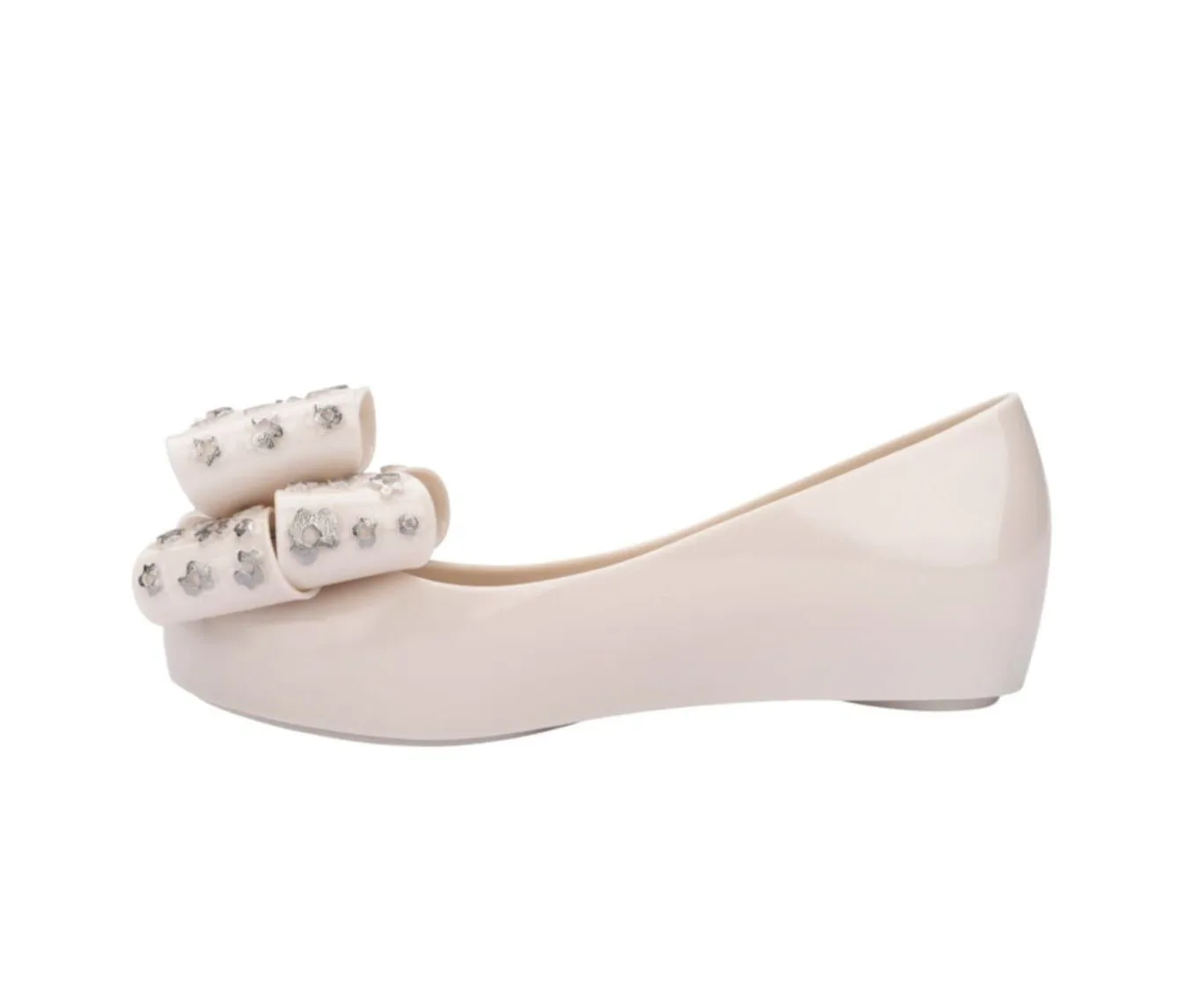 Asics Gel Contend Shoe Mini Melissa Youth Girls Beige & Silver Mini Ultragirl Sweet XI Bow Shoes