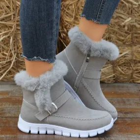 Doggie Snow Boots Winter Warm Plush Ankle Snow Boots for Women  Buckle Design