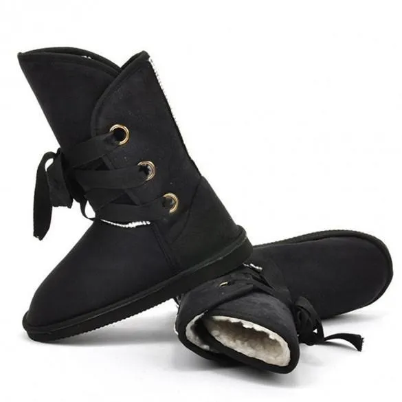 Waterproof Tall Snow Boots Women Ankle Buckle Biker Winter Faux Fur Snow Boots