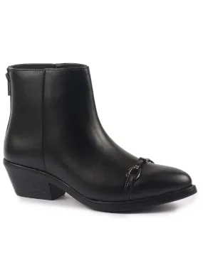 Best Garden Work Boots Women Black Flared Heel High Ankle Back Side Zipper Horsebit Buckle Chelsea Work Boots|Outdoor Boots|Formal Boots