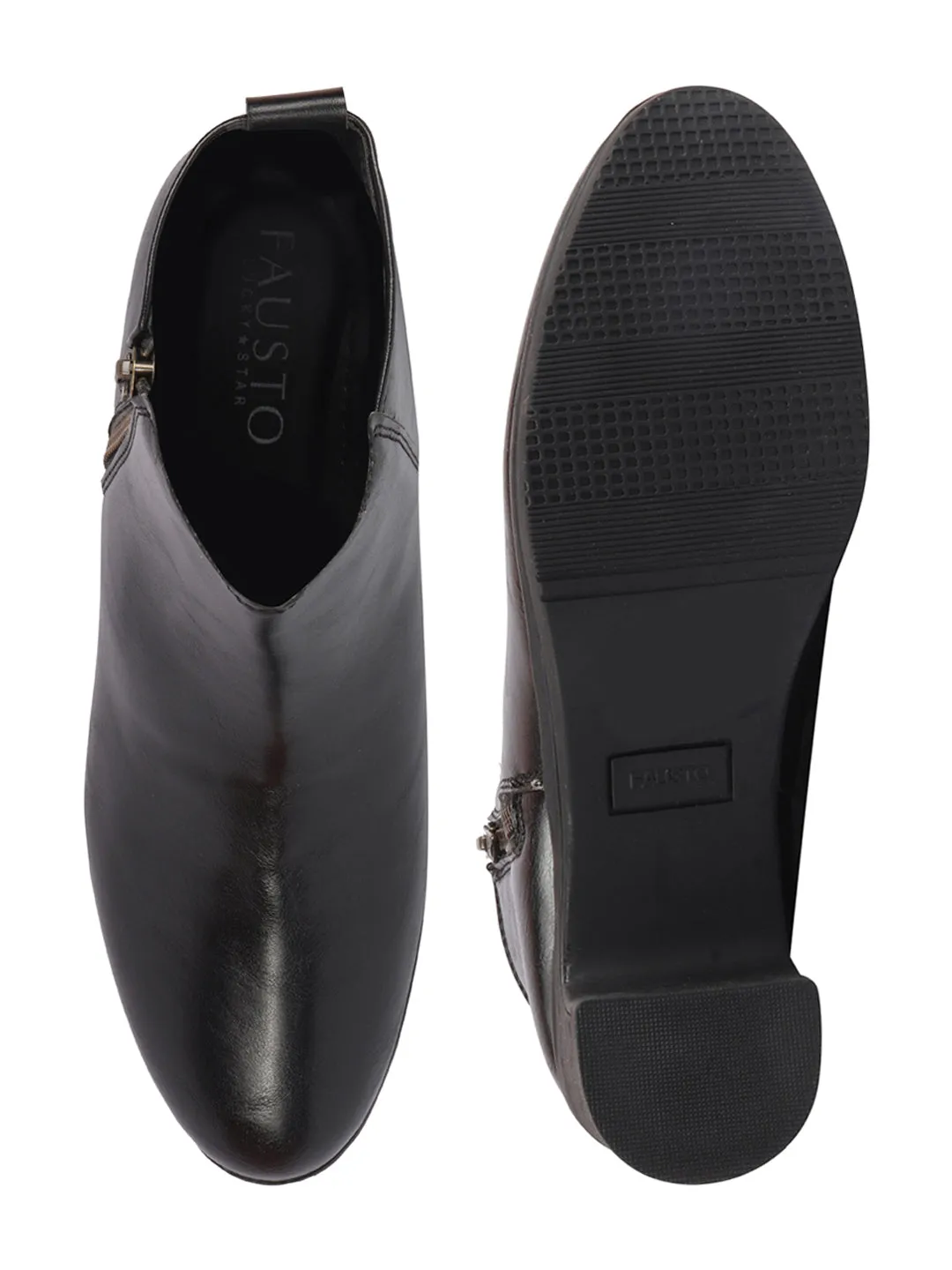 Women Black Mid Top Flared Heel Side Zipper Winter Classic Boots 8 Moc Toe Work Boots