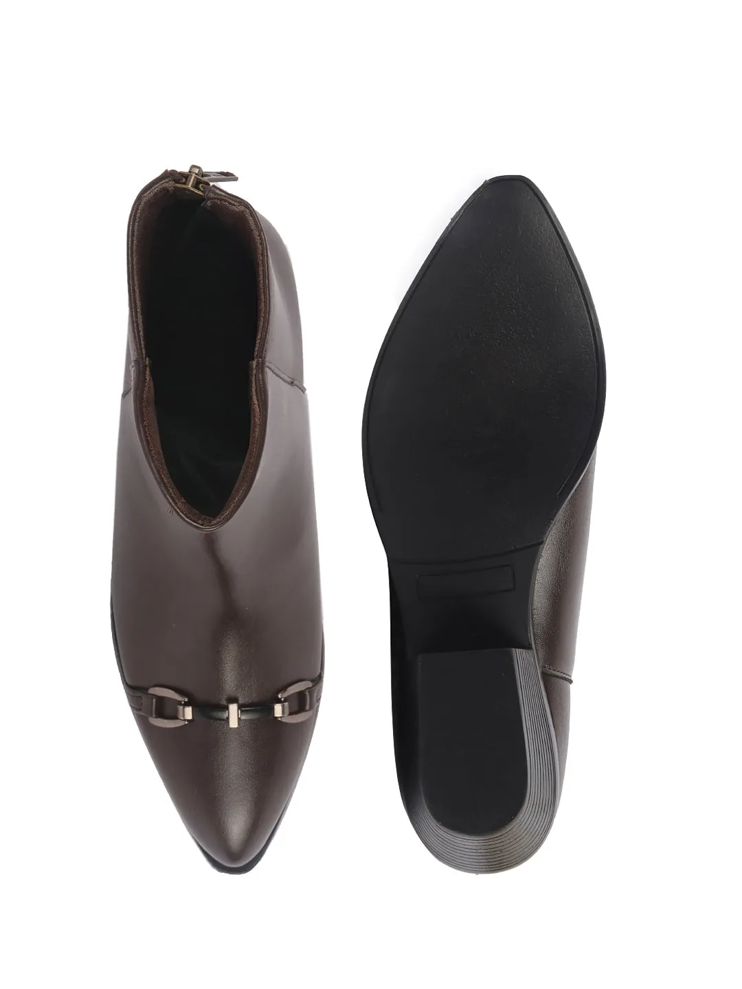 Safety Toe Waterproof Work Boots Women Brown Flared Heel High Ankle Back Side Zipper Horsebit Buckle Chelsea Work Boots|Outdoor Boots|Formal Boots