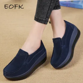 Women Flats Platform Loafers Ladies Elegant Genuine Leather Moccasins Shoes Woman Piercing Loafers