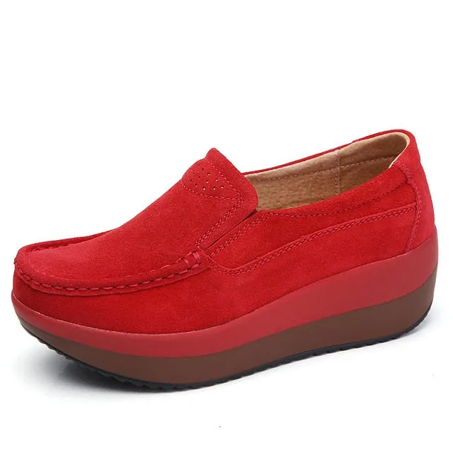 Lace Loafers Women Flats Platform Loafers Ladies Elegant Genuine Leather Moccasins Shoes Woman