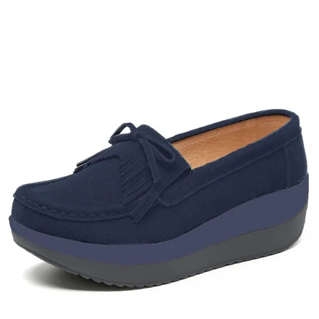 Jeans And Loafers Outfit Women Flats Platform Loafers Ladies Elegant Genuine Leather Moccasins Shoes Woman