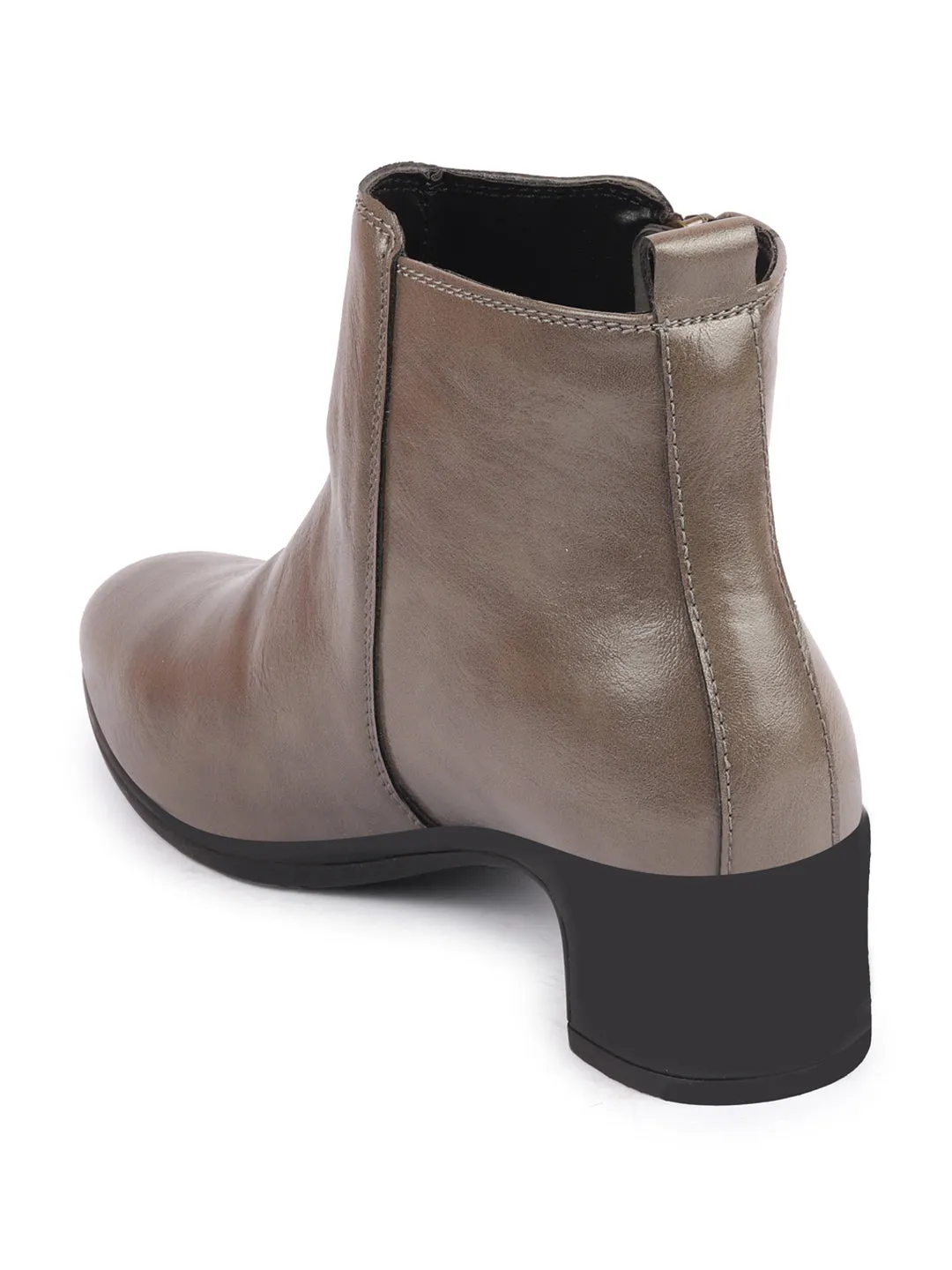 Women Grey Mid Top Flared Heel Side Zipper Winter Classic Boots Work Boots With Zipper On Side