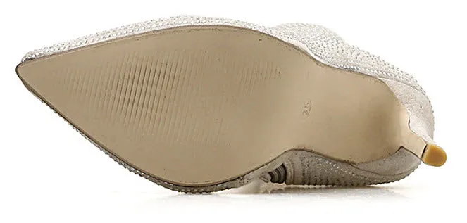 Women Rhinestone Stretch Fabric Sock Boots Sexy Bling Pointed Toe High Heel Cowboy Boots Square Toe