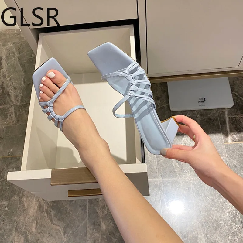 Women Slippers Sexy High Heels Outdoor Slides Women Summer Shoes Sandals Heels Female Square Toe Slipper Designer Brand Slippers Slippers Macys