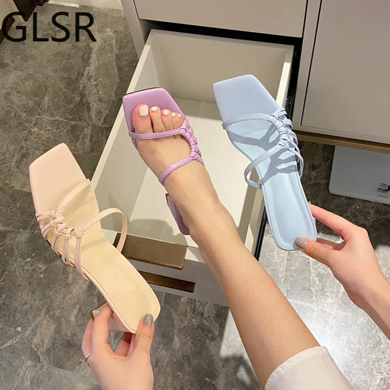 Duolingo Slippers Women Slippers Sexy High Heels Outdoor Slides Women Summer Shoes Sandals Heels Female Square Toe Slipper Designer Brand Slippers