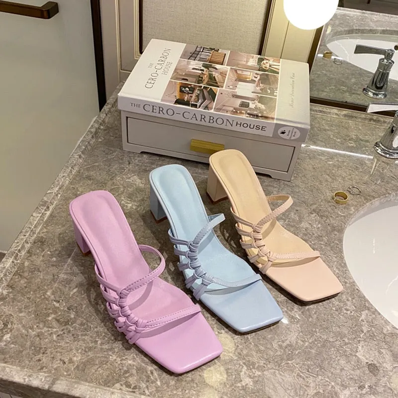 House Slippers Size 14 Women Slippers Sexy High Heels Outdoor Slides Women Summer Shoes Sandals Heels Female Square Toe Slipper Designer Brand Slippers