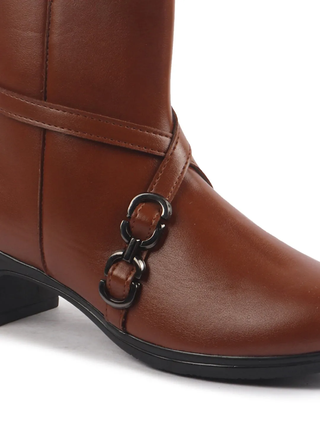 Custom Made Work Boots Usa Women Tan High Ankle Elegant Slip On Winter Boots|Flared Heel Casual Shoes for Work|Office