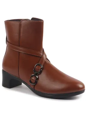 Work Boots With Lifetime Warranty Women Tan High Ankle Elegant Slip On Winter Boots|Flared Heel Casual Shoes for Work|Office