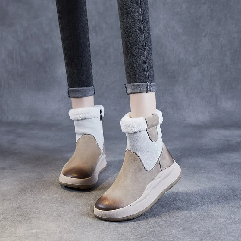 Timberlands Snow Boots Women Thick- Soled Color Block Warm Fleece Snow Boots