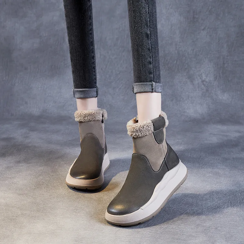 Teenage Snow Boots Women Thick- Soled Color Block Warm Fleece Snow Boots