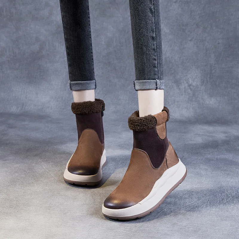 Women Thick- Soled Color Block Warm Fleece Snow Boots Snow Shoes Boots