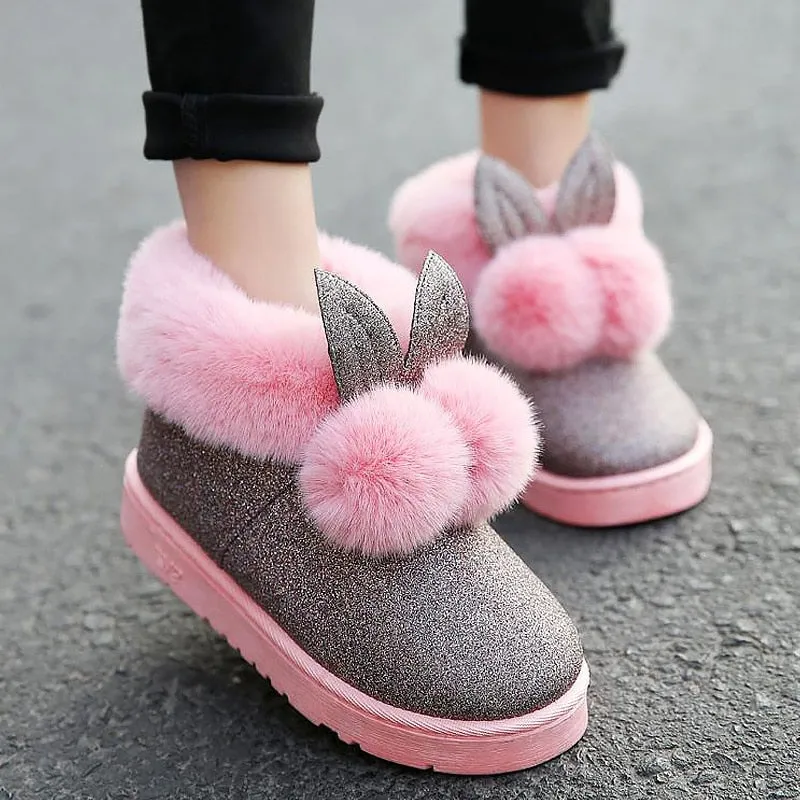 Women winter boots 2018 lovely rabbit ears soft fur warm snow boots Dr. Martens Snow Boots