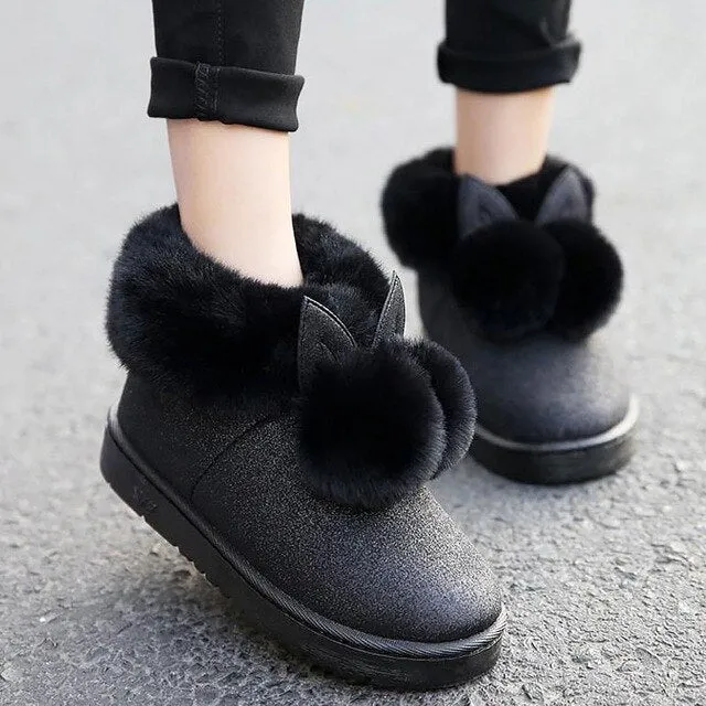 Globalwin Waterproof Winter Snow Boots Women winter boots 2018 lovely rabbit ears soft fur warm snow boots