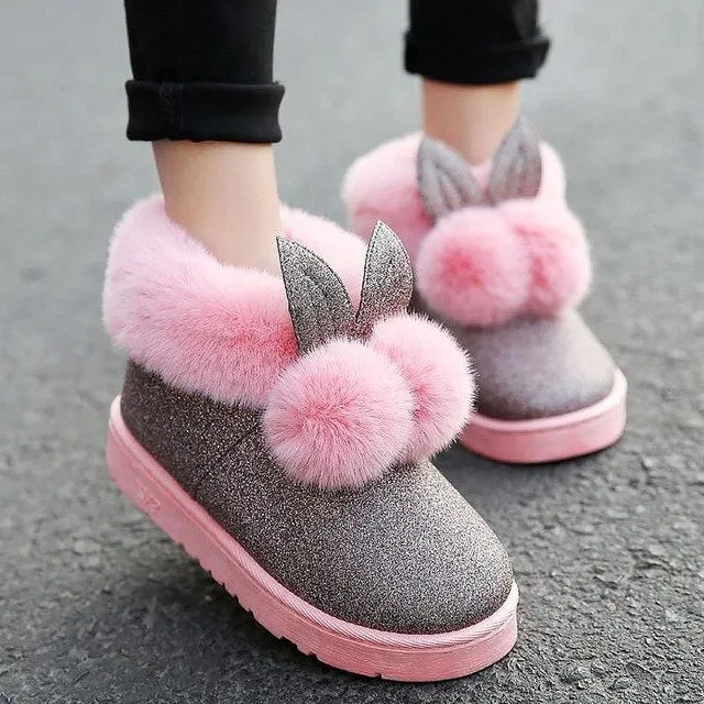 Women winter boots 2018 lovely rabbit ears soft fur warm snow boots Good Inexpensive Snow Boots